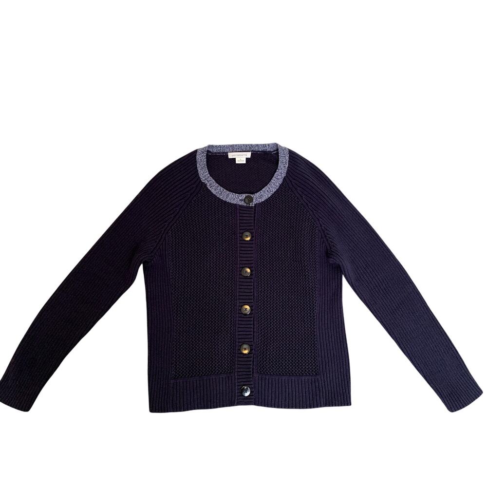 Women's Navy Cardigan Sweater Size L 100% Cotton
